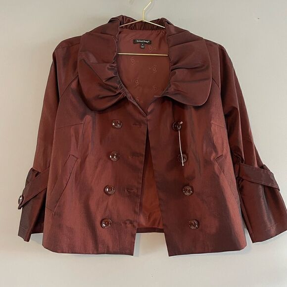 Samuel Dong Double Breasted Short Blazer || SZ M || Burgundy - Picture 14 of 14